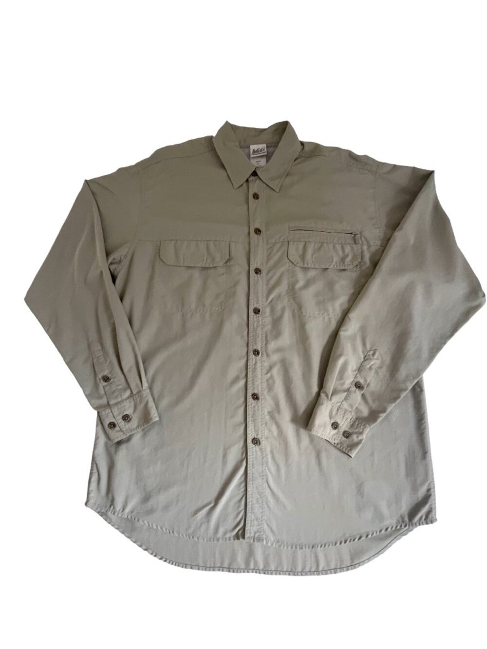 REI Khaki Long Sleeve Vented Fishing Hiking Shirt Men's LT
